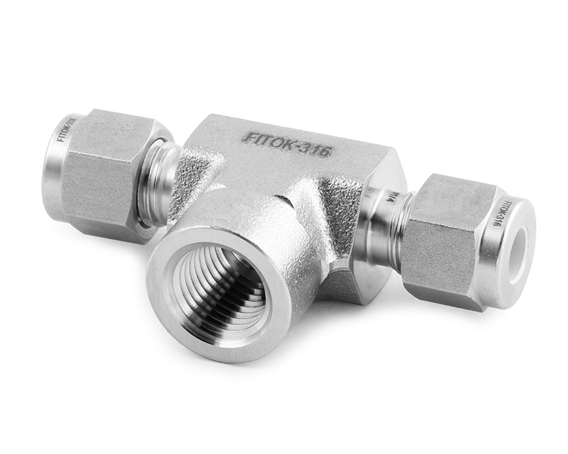 Female Branch Tee, 316SS, 1/4in. x 1/4in. Tube OD, 2-Ferrule x Branch 1/4in. (F)NPT