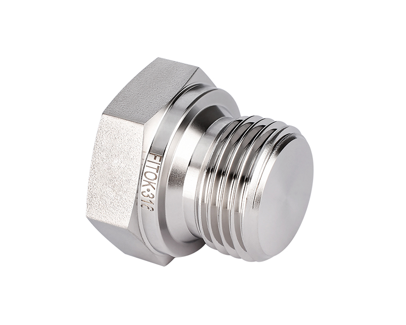 316 SS Pipe Fitting, 3/8" Male ISO Parallel Thread Plug, Hex Head Type