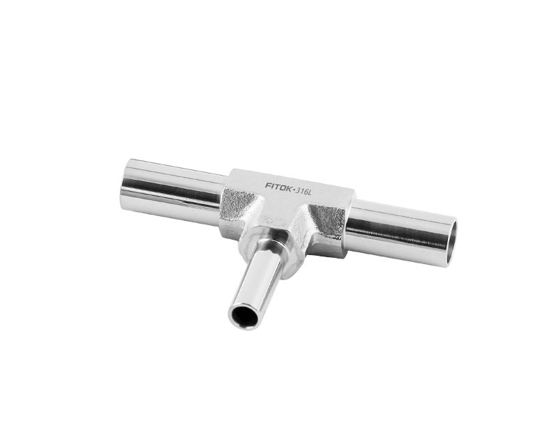 316L RVS lange-arm stomplasfitting, T-stuk met koppeling, 1/4"" buis, stomplas
