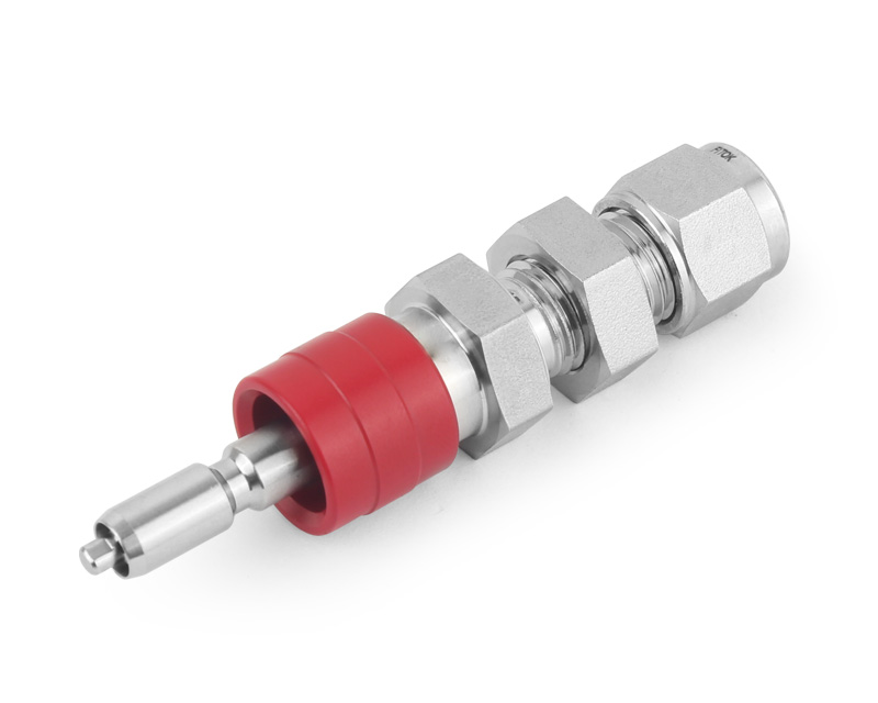 Quick-connect Stem, 316SS,Stem, QC8 Series, O-ring: FKM, Connection: 1/2in. Bulkhead Tube OD, 2-Ferrule,(DESO) Stem with valve, shuts off when uncoupled