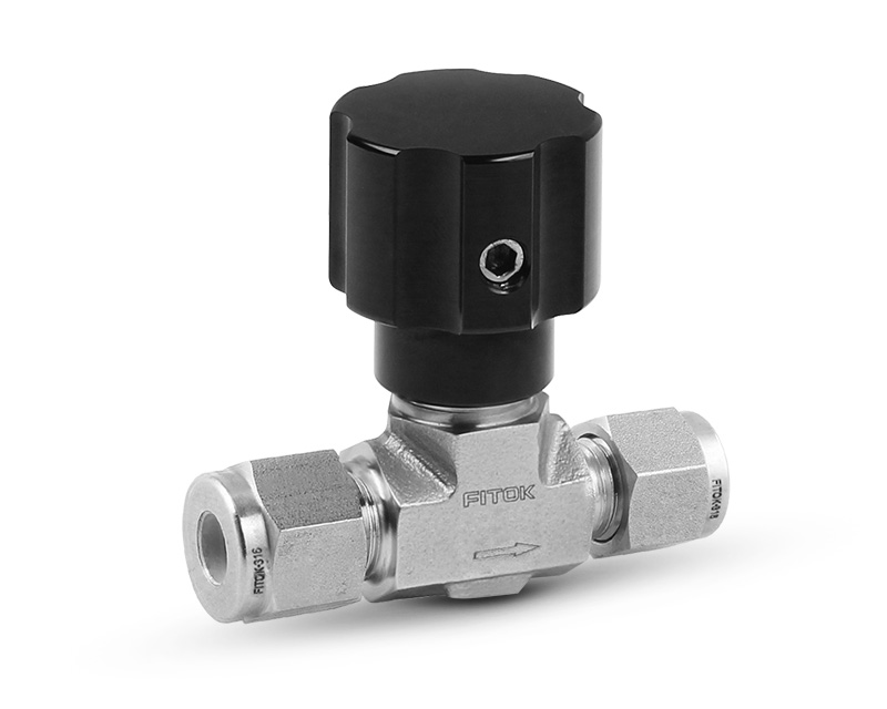 316 SS, ND Series Needle Valve, Nonrotating-stem, 1/2" Tube Fitting, PCTFE Stem Tip, Fluorocarbon FKM O-ring, 3000psig(207bar), -20°F to 200°F(-28°C to 93°C), 0.25" Orifice (Cv 0.53)
