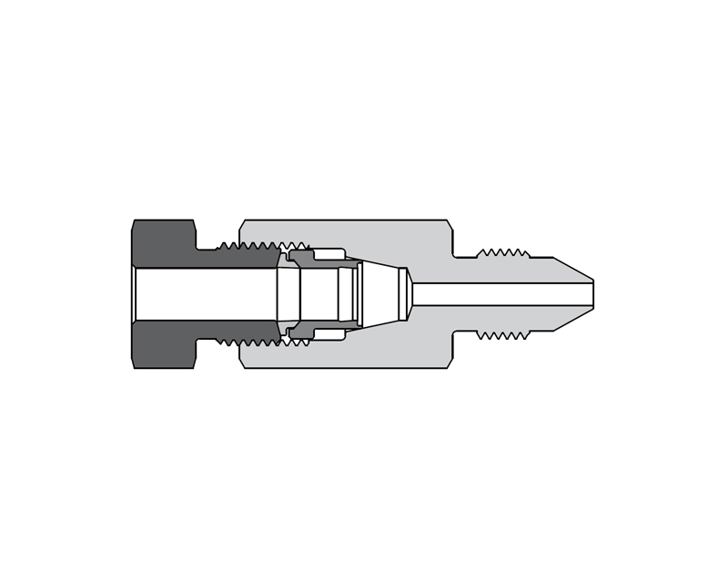 316 SS, AMH Series Adapter Fitting, Female to Male, 1/4" Female 20D Series Medium Pressure Tube Fitting × 9/16" Male 20M Series Medium Pressure Coned and Threaded Connection