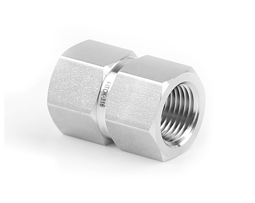[SS-PCG-NS8-NS6] 316 SS, FITOK 6 Series Pipe Fitting, Hex Coupling, 1/2 Female NPT × 3/8 Female NPT